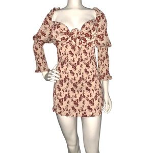 Women’s Beige floral Long Sleeve Spring Summer Dress Size Large